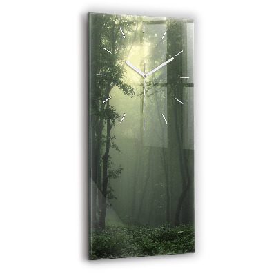 Modern vertical wall clock Misty forest in the morning