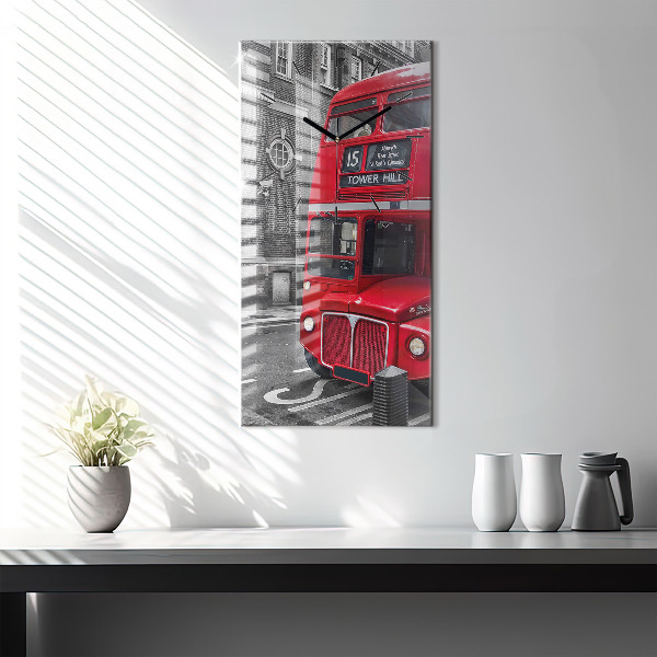 Modern vertical wall clock Red double-decker bus