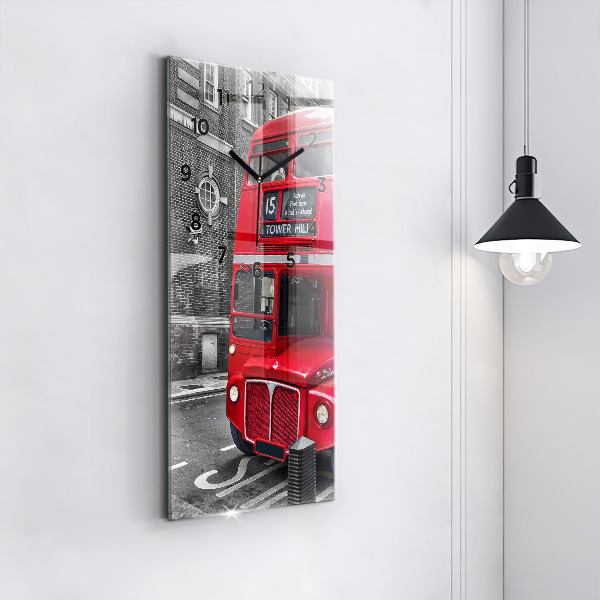 Modern vertical wall clock Red double-decker bus