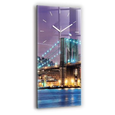 Modern vertical wall clock Brooklyn Bridge and East River