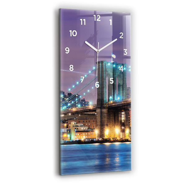 Modern vertical wall clock Brooklyn Bridge and East River