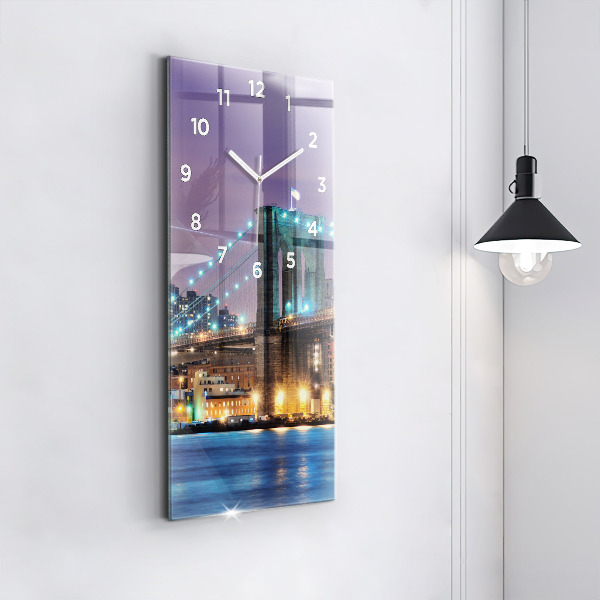 Modern vertical wall clock Brooklyn Bridge and East River