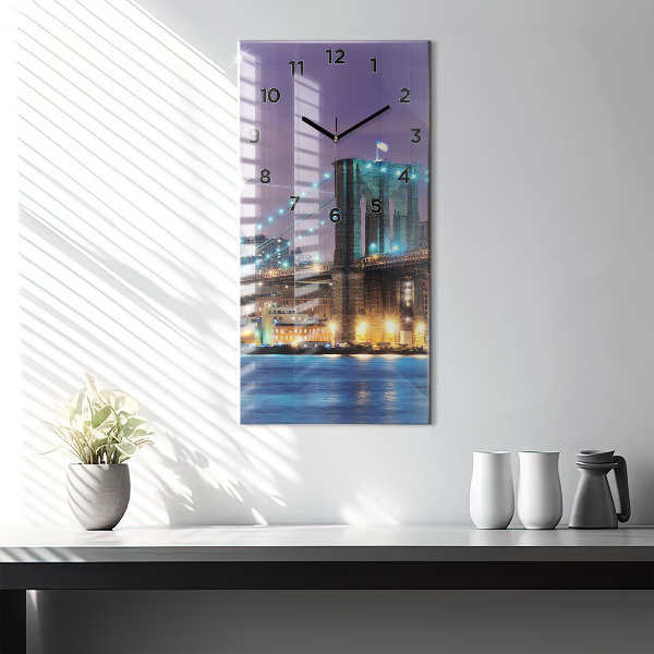 Modern vertical wall clock Brooklyn Bridge and East River