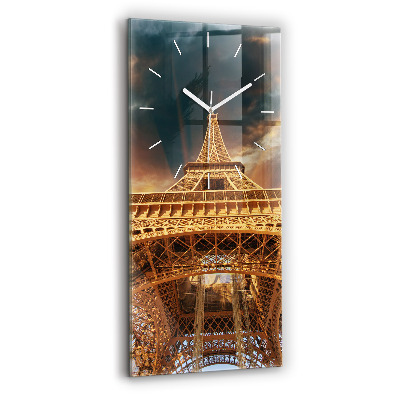 Modern vertical wall clock The Eiffel Tower against the clouds