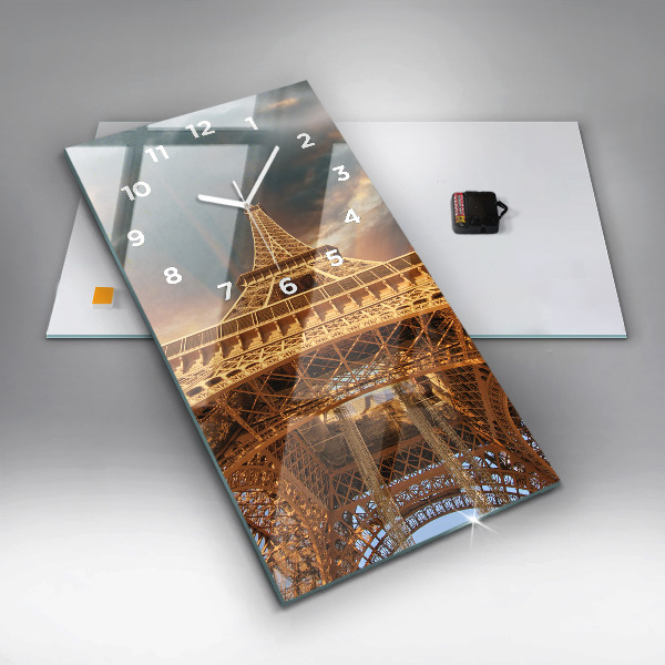Modern vertical wall clock The Eiffel Tower against the clouds