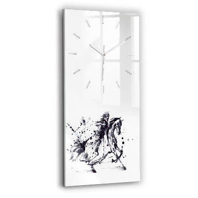 Modern vertical wall clock Knight on a horse made of ink drops