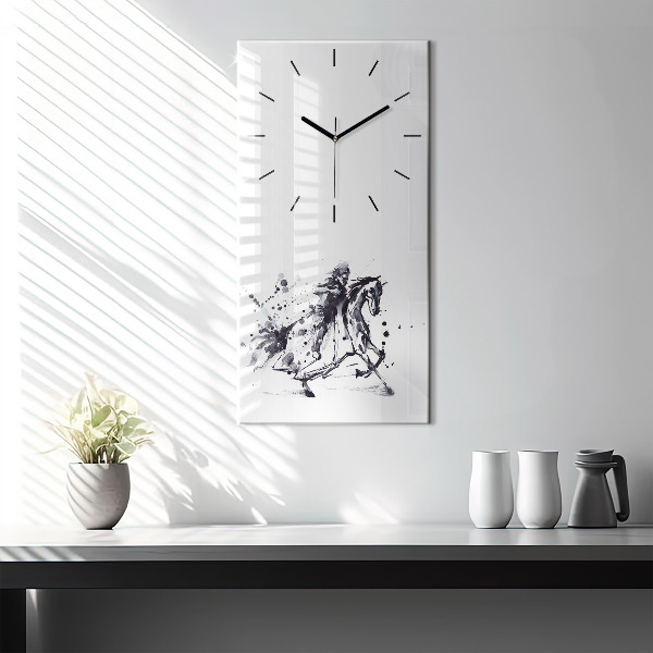 Modern vertical wall clock Knight on a horse made of ink drops