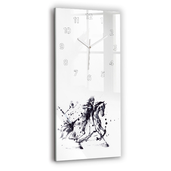 Modern vertical wall clock Knight on a horse made of ink drops