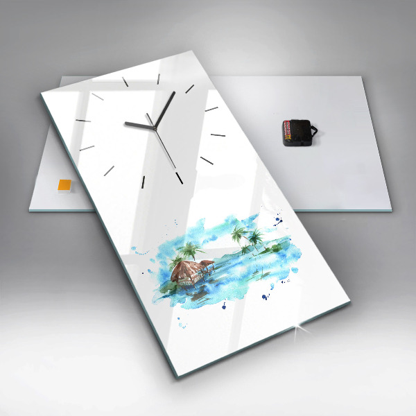 Modern vertical wall clock Picture of a deserted island
