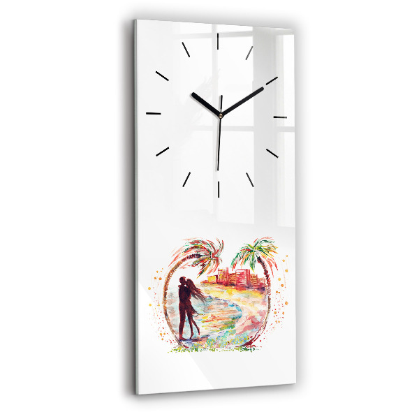 Modern vertical wall clock Watercolor Love on Miami Beach