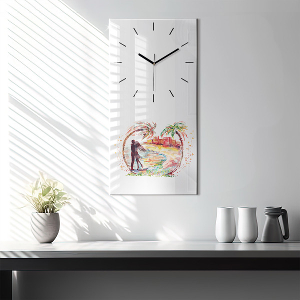 Modern vertical wall clock Watercolor Love on Miami Beach