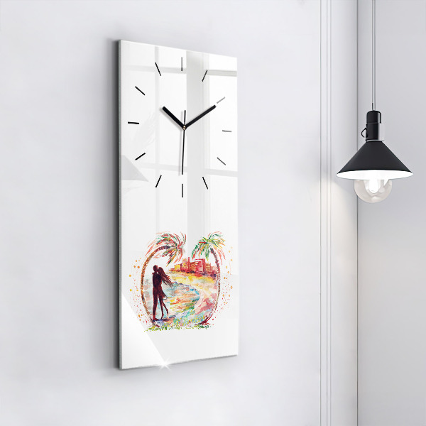 Modern vertical wall clock Watercolor Love on Miami Beach