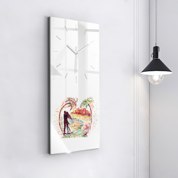 Modern vertical wall clock Watercolor Love on Miami Beach