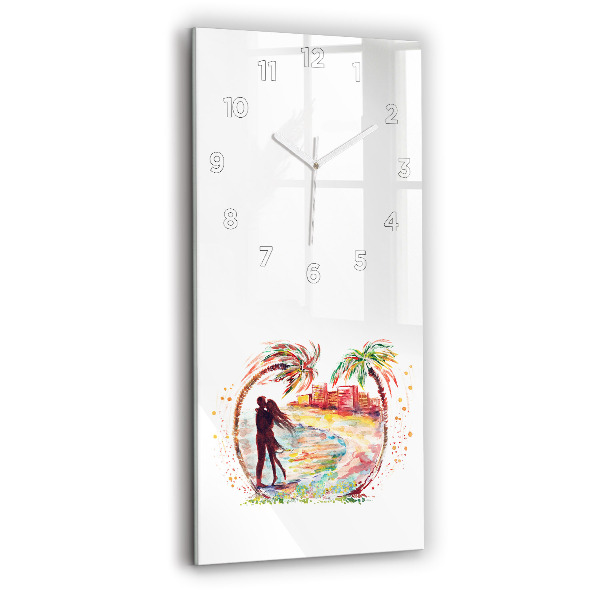 Modern vertical wall clock Watercolor Love on Miami Beach