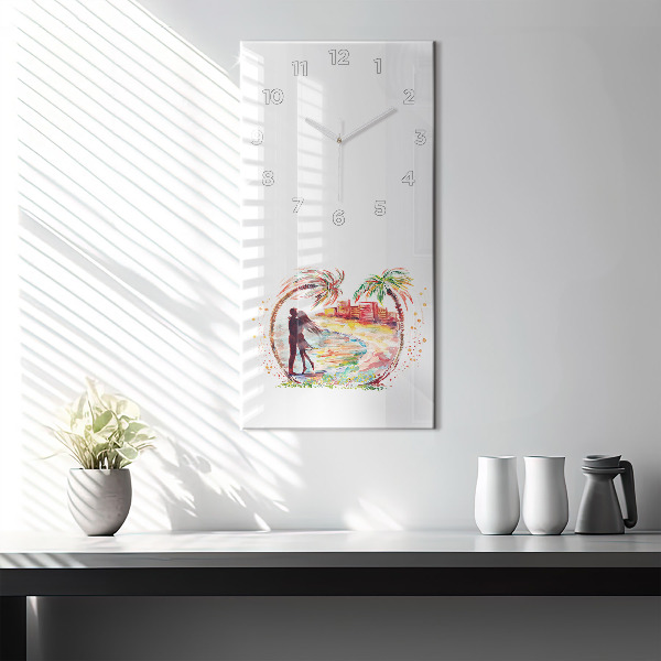 Modern vertical wall clock Watercolor Love on Miami Beach