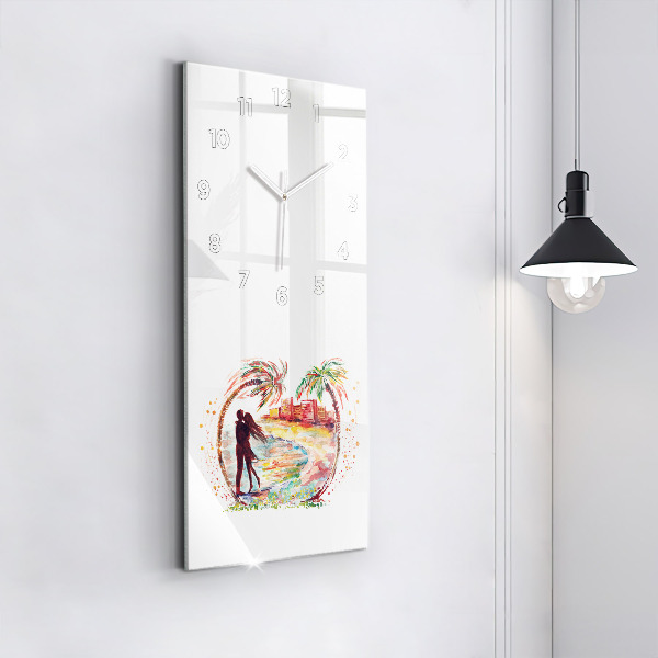 Modern vertical wall clock Watercolor Love on Miami Beach