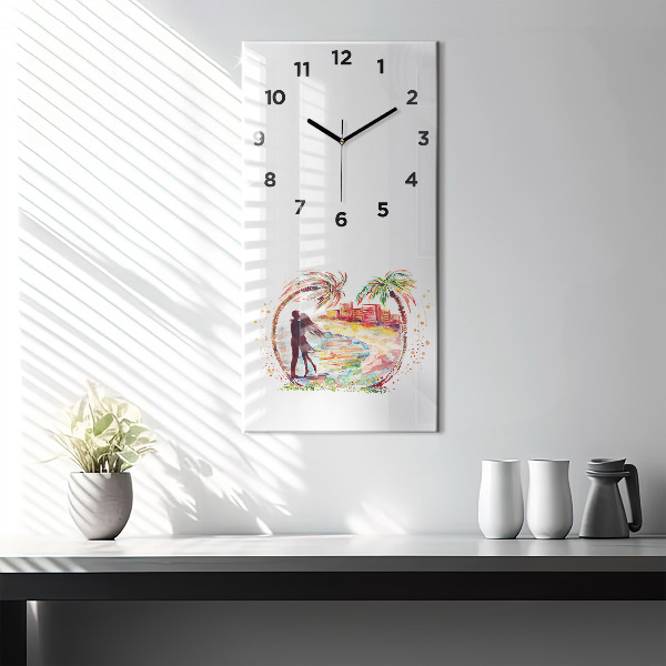 Modern vertical wall clock Watercolor Love on Miami Beach