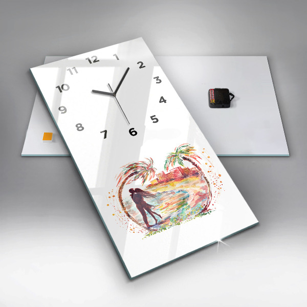 Modern vertical wall clock Watercolor Love on Miami Beach
