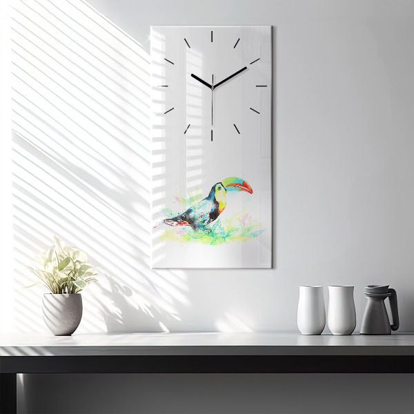 Modern vertical wall clock Toucan in the grass