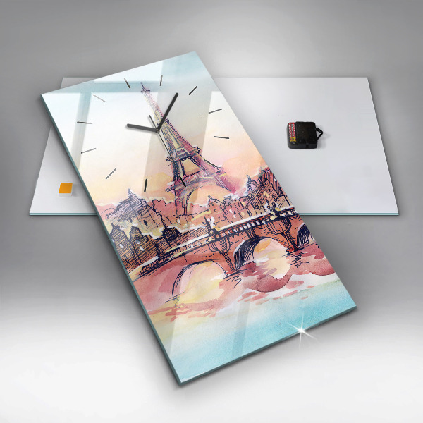 Modern vertical wall clock Painted Landscape of Paris