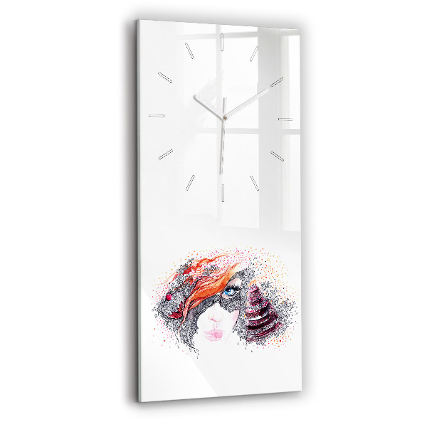 Modern vertical wall clock Sweet woman with cake