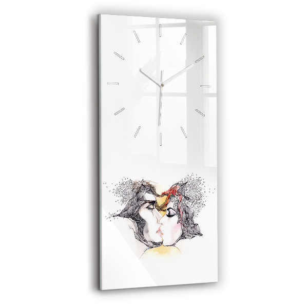 Modern vertical wall clock Love kiss drawing