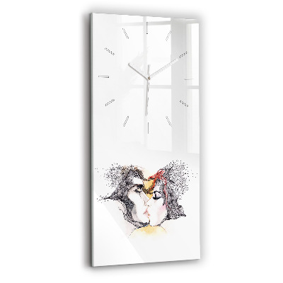 Modern vertical wall clock Love kiss drawing