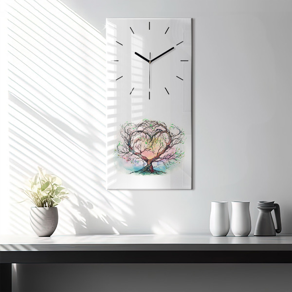 Modern vertical wall clock Tree the heart of nature