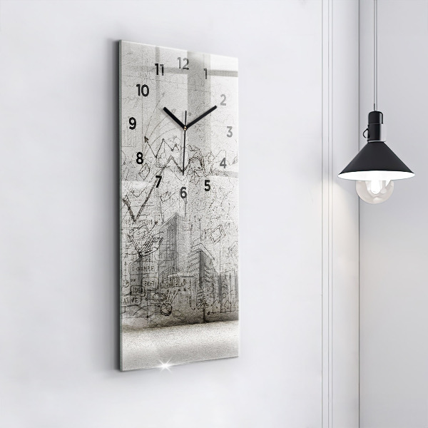 Modern vertical wall clock Sketch of the City