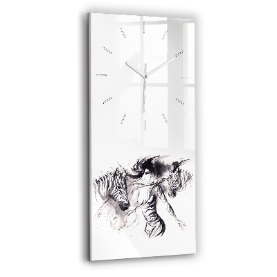 Modern vertical wall clock Woman and zebras