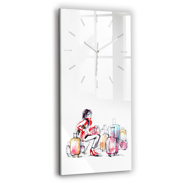 Modern vertical wall clock Woman with suitcases