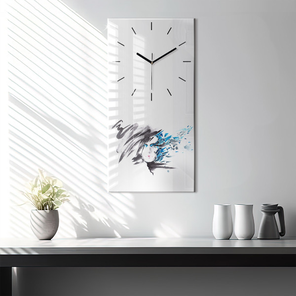 Modern vertical wall clock Abstract woman's face