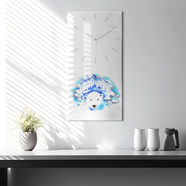 Modern vertical wall clock Bear on the ice background