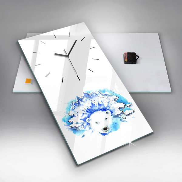 Modern vertical wall clock Bear on the ice background