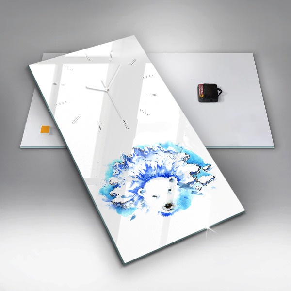 Modern vertical wall clock Bear on the ice background