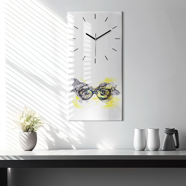 Modern vertical wall clock Eyes with glasses