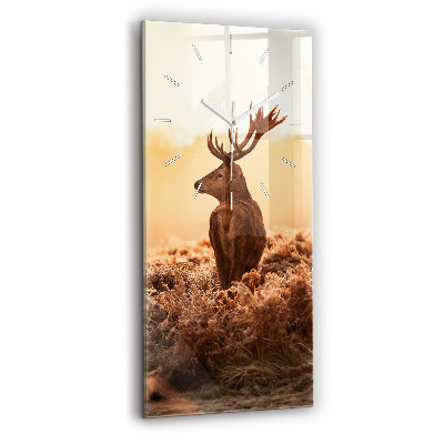 Modern vertical wall clock Deer at sunrise
