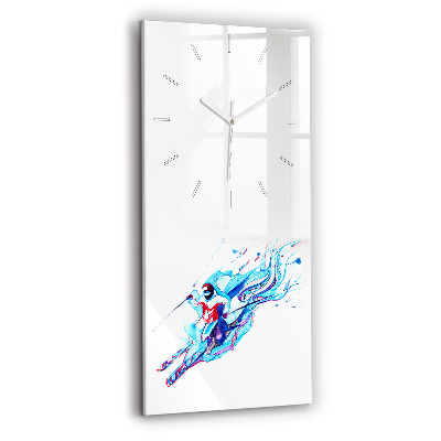Modern vertical wall clock Skier