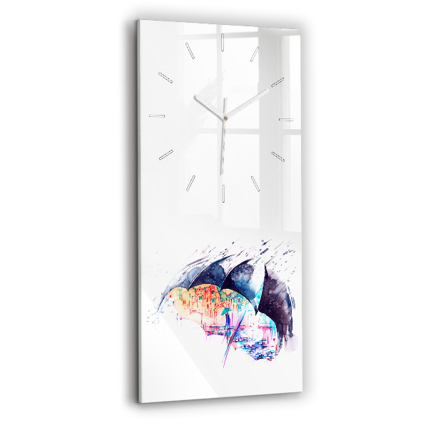 Modern vertical wall clock Rain umbrella and city