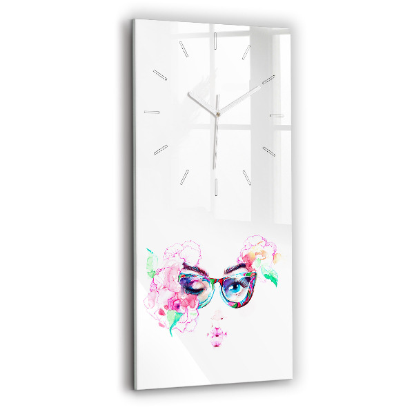 Modern vertical wall clock Woman with glasses