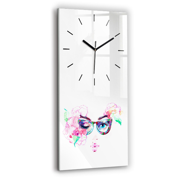 Modern vertical wall clock Woman with glasses