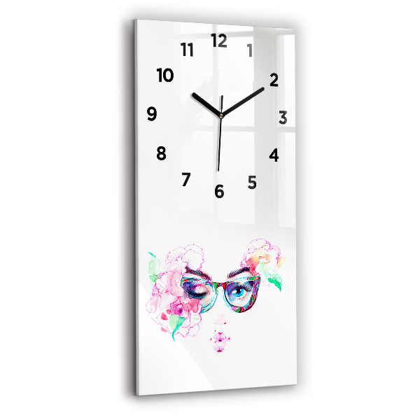 Modern vertical wall clock Woman with glasses