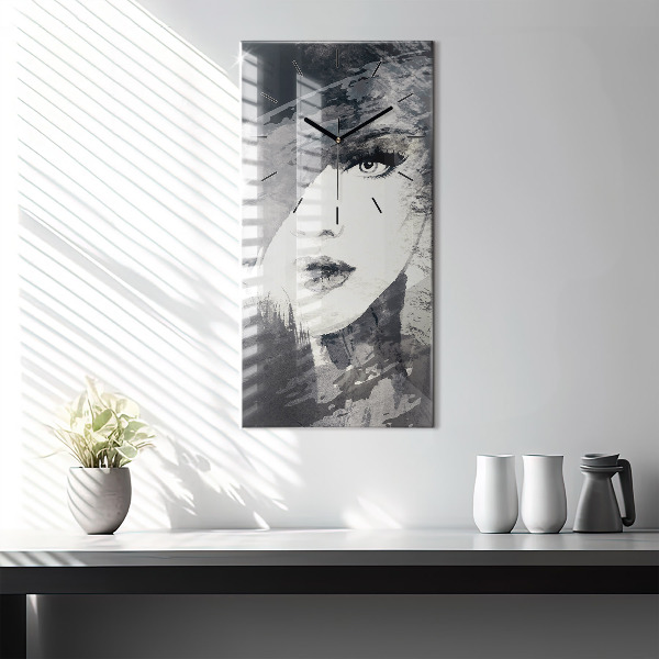 Modern vertical wall clock Woman - watercolors