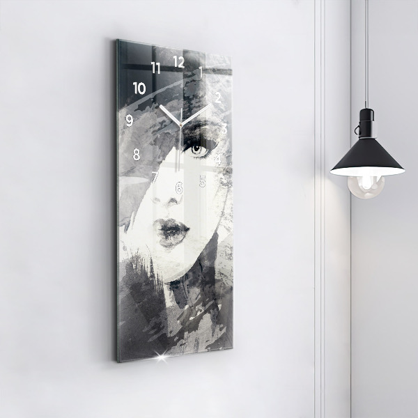 Modern vertical wall clock Woman - watercolors
