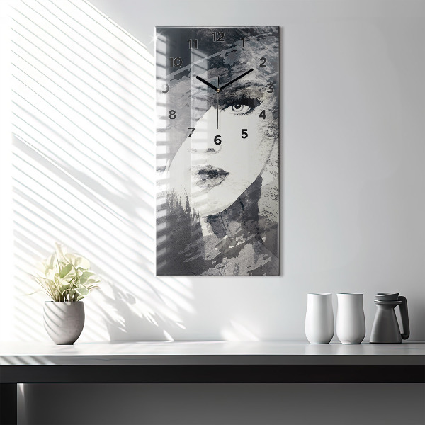 Modern vertical wall clock Woman - watercolors