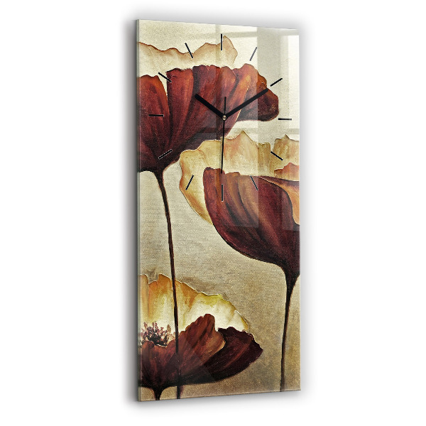 Modern vertical wall clock Painted poppies