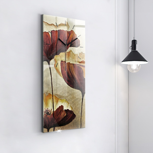 Modern vertical wall clock Painted poppies
