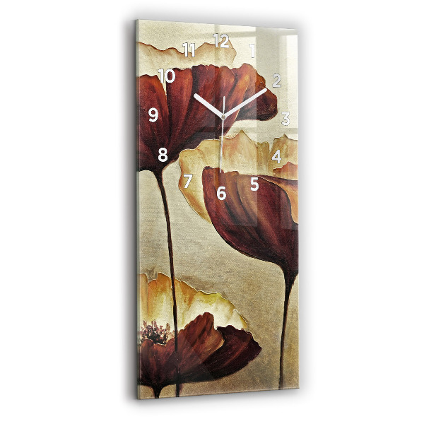 Modern vertical wall clock Painted poppies