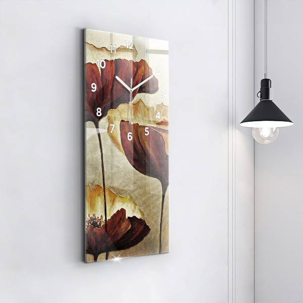Modern vertical wall clock Painted poppies