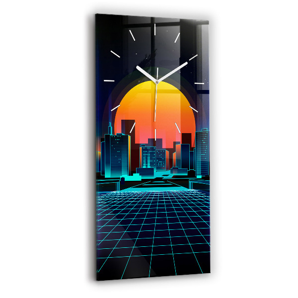 Modern vertical wall clock Cyberspace city